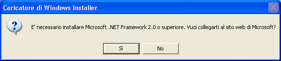 >> Nota bene: nel caso di S.O. Windows 8, se compare il seguente messaggio, installare il Framework 3.5, consultare il manuale dei prerequisiti.