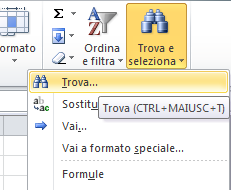 3.5. Celle Ricerca Usare il comando Trova Excel ci permette di ricercare testi e dati all interno di una cartella. 3 2 4 1 5 6 1.