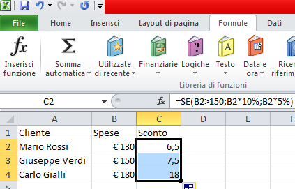 4.2 Funzioni e formule Funzioni Le funzioni logiche La funzione SE(If) 5. Abbiamo ottenuto il nostro risultato. 6.