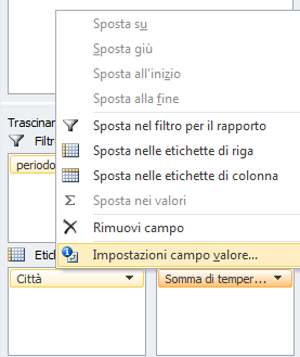 7.1 Tabelle pivot Creare una tabella pivot Creare una tabella pivot 4. Li trasciniamo in Filtro rapporto e in Etichette di colonna, Etichetta riga e Valori 5.