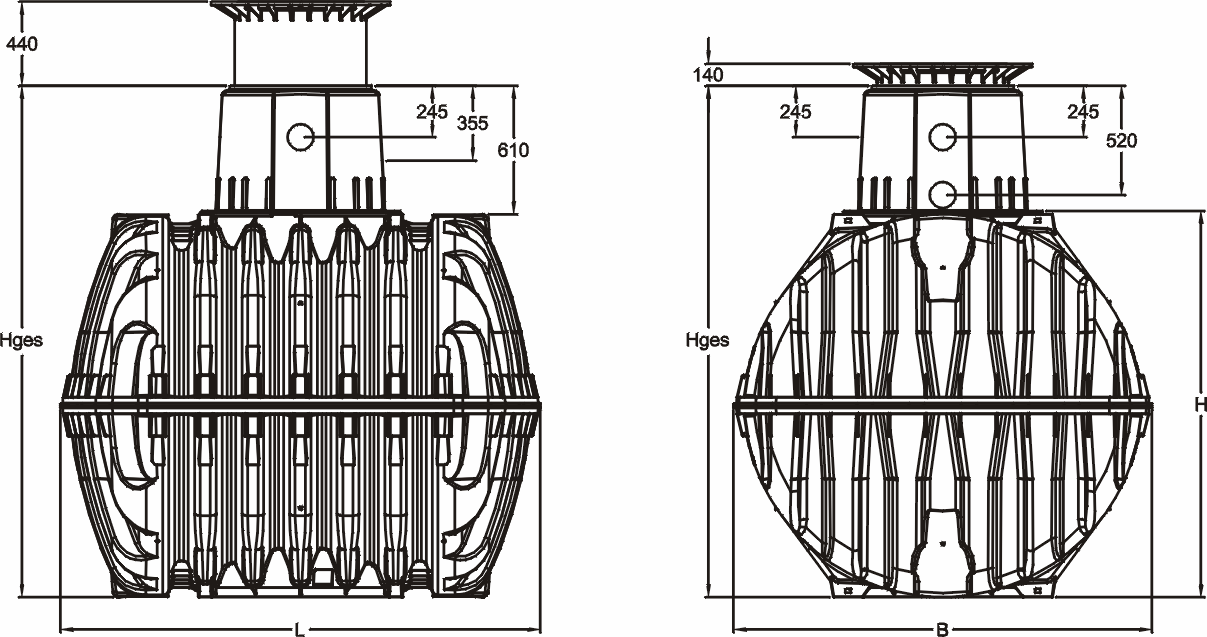 3. Dati tecnici Htot Htot Serbatoio 2700 litri 3750 litri 4800 litri 6500 litri Codice 372001 372002 372003 372004 Peso 120 kg 150 kg 185 kg 220 kg L 2080