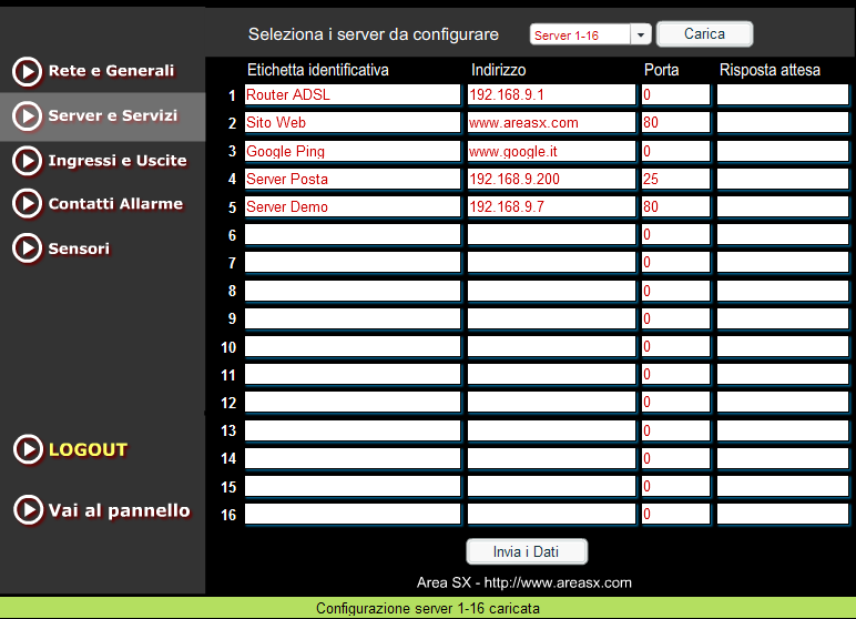 Server e Servizi In questa schermata sn riprtate le cnfigurazini per i server ed i servizi da tenere stt cntrll.