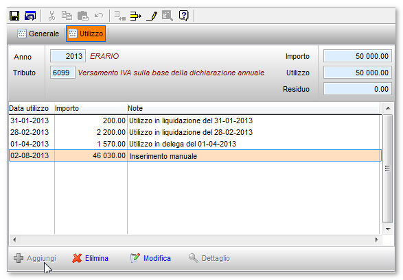 Con la funzione di calcolo del residuo si ottiene subito l importo massimo utilizzabile.