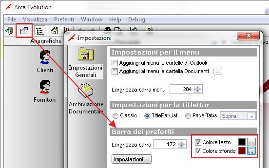 Barra dei Preferiti. Ogni utente può scegliere di applicare una colorazione differente per ogni ditta a lui accessibile. 13.