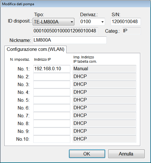 Modifica e registrazione delle informazioni su pompa/rack 1) Per aggiungere una nuova pompa/un nuovo rack, fare clic su [Aggiungi] nella parte inferiore della schermata.