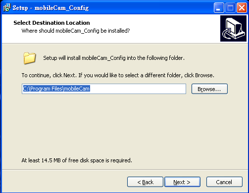 Imposta il percorso di installazione del programma. Utilizza il percorso di default oppure clicca sull'icona "Browse" per cambiare percorso quindi clicca sull'icona "Next".