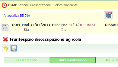 Se il salvataggio della domanda non è andato a buon fine saranno indicati i campi non compilati o errati come