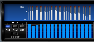 I controlli di frequenza per ciascun canale filtro I 17 canali vengono visualizzati, ciascuno con 2 bargraph per canale.