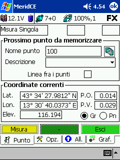 2.1 REGISTRAZIONE PUNTO SINGOLO 1. se vi trovate nella schermata principale selezionare l icona 2. selezionare la finestra opzioni e selezionare Pt. Singolo fig. 54 3.