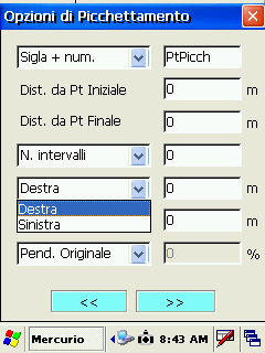 CAMPI DESCRIZIONE Nome da assegnare ai punti intermedi: Sigla: ai punti intermedi viene assegnato solo il nome contenuto nel campo a destra ossia in questo esempio PtPicch Sigla +num: ai punti