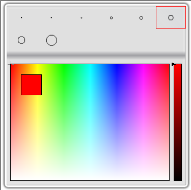 Figura 30 La seconda icona consente di selezionare l ampiezza del pennello e il suo colore, tramite il menu mostrato nella figura sottostante.