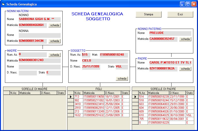 Esempio di scheda genealogica Vi sono ulteriori visualizzazioni: - Una