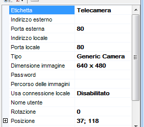 Le proprietà Indirizzo esterno e Porta esterna indicano l'indirizzo IP e la porta della telecamera in modo che sia visibile anche fuori dalla LAN.