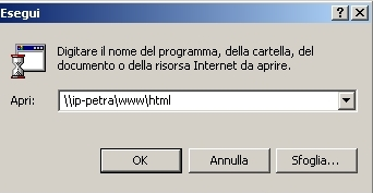 Capitolo 6. Il Portale Per accedere via network path aprire la finestra Esegui (Avvio -> Esegui) e digitare il path della risorsa, che sarà della forma \\ip-petra\www\html.