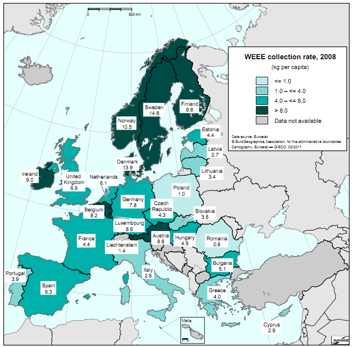 Nell immagine sottostante vengono riportati i dati di raccolti per ogni paese europeo.