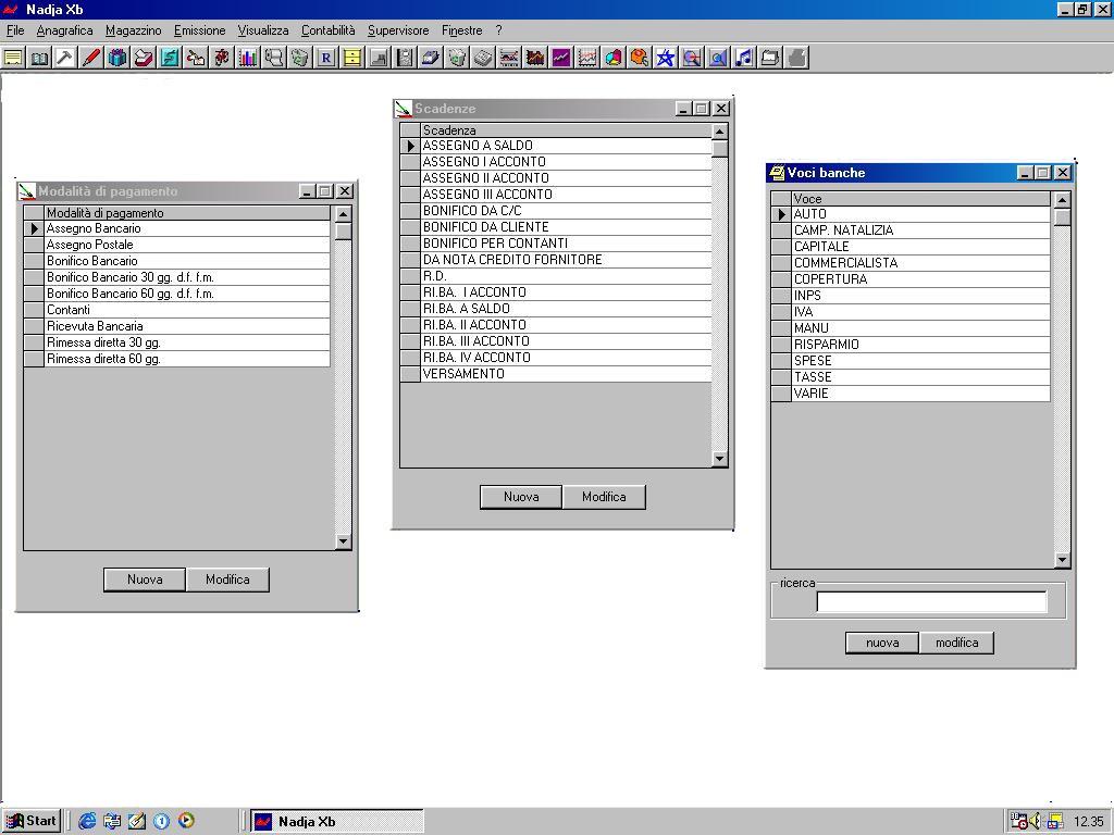 Anagrafica Scadenze - Pagamenti - Banche Voci Modalità In questi moduli possiamo visualizzare o inserire le varie voci che