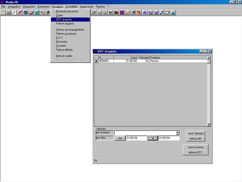 Visualizza DDT Acquisto Visualizzazione DDT In questo menù abbiamo la