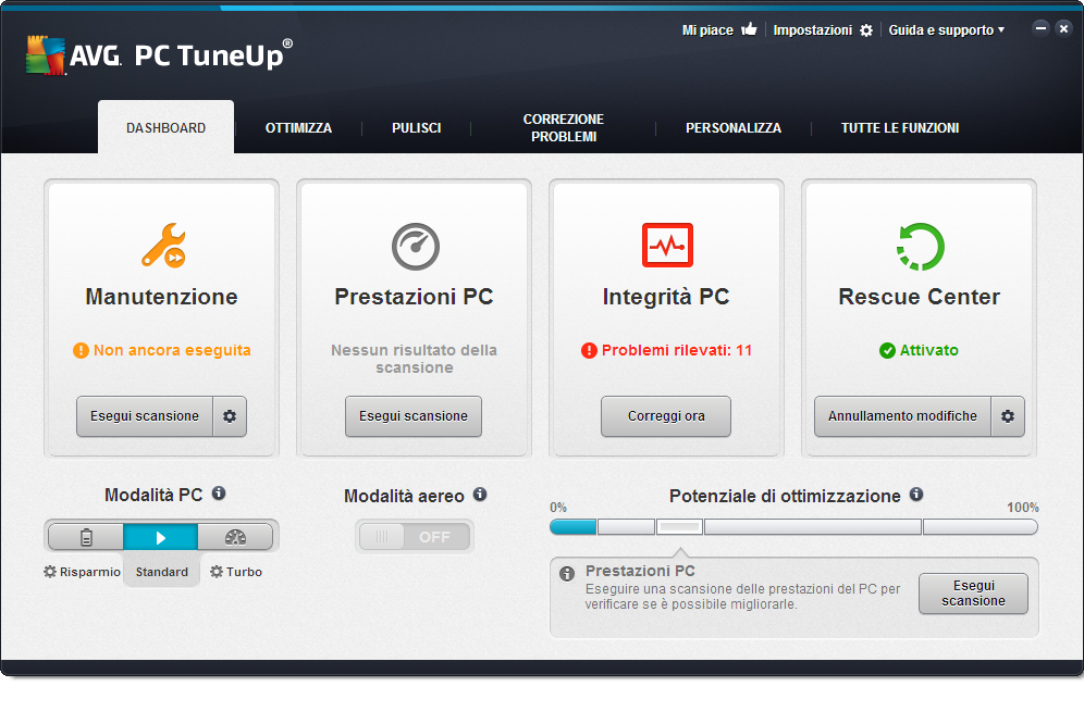 Manutenzione Lo stato nell'area Manutenzione indica la frequenza con cui vengono eseguite le attività di manutenzione sul computer.