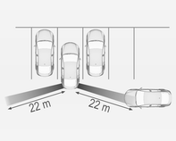 214 Guida e funzionamento Zone di rilevamento I sensori del sistema coprono un'area di circa 20 metri sul lato sinistro o destro dietro il veicolo.