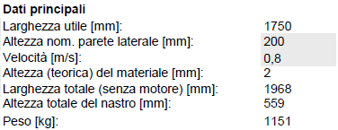 Tabella 3 Nastro di raccolta Fine 1210 Tabella 4 Nastro di trasporto Fine 1220 Tabella 5 Nastro di scarico