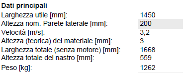 Tabella 7 Nastro di cernita 2D 2020 Tabella 8 Nastro di raccolta 3D 3010 Tabella 9 Nastro acceleratore separatore