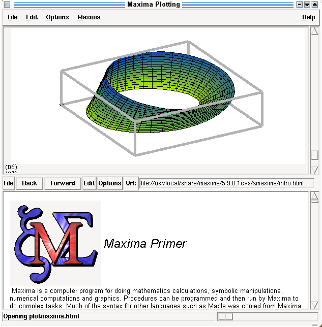 disponibile Matematica: Maxima sia per Linux che per Windows; manipolazione simbolica di espressioni numeriche, algebriche e contenenti funzioni trigonometriche, esponenziali e logaritmiche; la