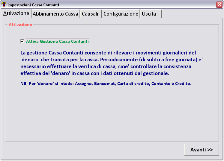 2.2 Creazione casse e abbinamento ai terminali Nella linguetta Abbinamento Cassa sono presenti due casse predefinite: - la Cassa 01 (codice 01) - la Cassaforte (codice 99).