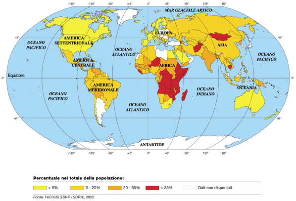 La mappa della fame nel mondo Le proporzioni delle