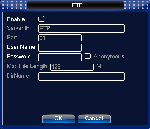 configurazione FTP In presenza di segnali d' allarme si attiva la registrazione e lo snapshot, ed il conseguente invio dati su server FTP. Impostazione dell'immagine 4.