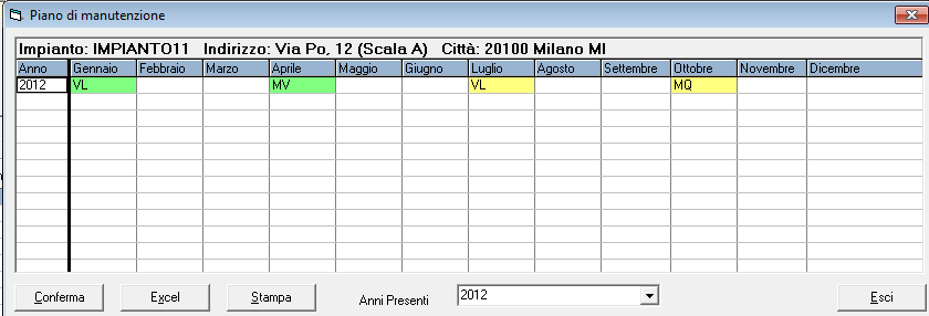 ASCENSORI: Gestione Aziende Ascensoriste - 133 I servizi chiusi vengono evidenziati in grigio: In riferimento all esempio precedente, vengono evidenziati in grigio i servizi di luglio e ottobre.