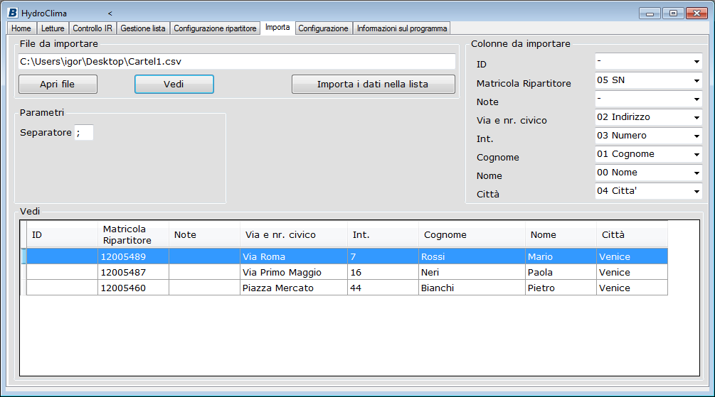 Separator shows which separation char is used in the imported CSV file. Import data to list this button import data showed in the square View to Database Manager tab.