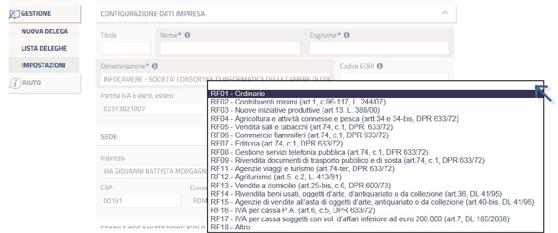 L informazione che tipicamente è utile valorizzare dopo il primo accesso è il Regime Fiscale che, a differenza dei dati anagrafici dell impresa, non è ereditato automaticamente dal Registro delle