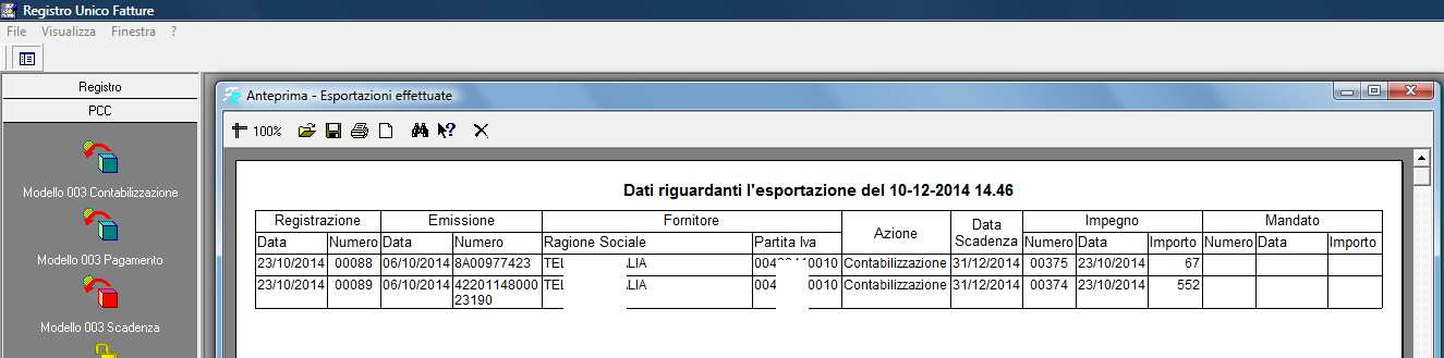 Nel menu Registro Fatture, Griglia, colonna Ultima Azione PCC