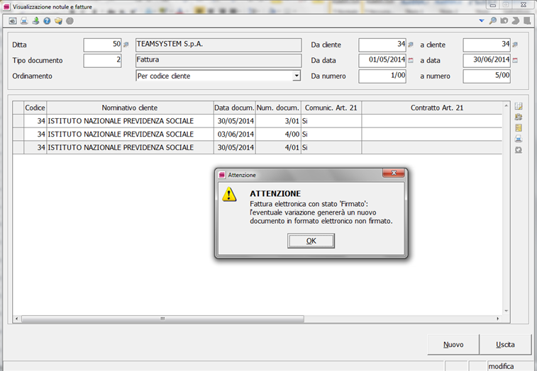 FATSTU4 Visualizzazione notule e fatture Il comportamento del comando sarà analogo a quanto indicato precedentemente per ANNFAT, con la differenza che il file XML in questo caso verrà rigenerato.