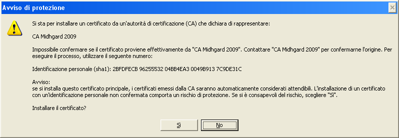 Se il certificato è già stato importato comparirà la finestra Importazione giudata certificati con il messaggio Importazione completata Se non compare la finestra Avviso