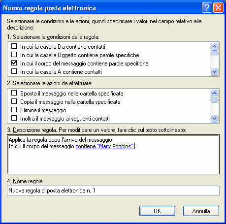 figura 28 - La creazione di filtri sui messaggi in Outlook Express 6.