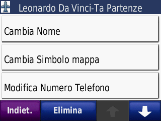 Dove si va? 4. Toccare la voce da modificare: Cambia Nome - Inserire un nuovo nome e toccare Fatto. Allega Foto - Consente di selezionare un immagine da assegnare alla posizione.