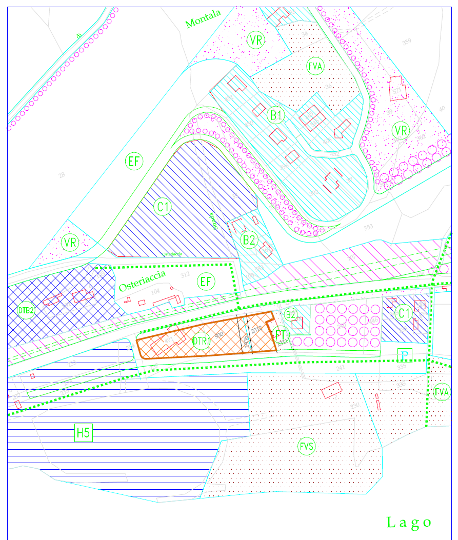 Fig. 2 variante proposta in giallo il comparto DTR1 Nelle NTA la zona sarebbe così normata: ZONA DTR1 (Lungolago Giappesi: AMBITI DESTINATI ALL ATTIVITA DI RISTORAZIONE, BAR E PICCOLI CAMPEGGI PER