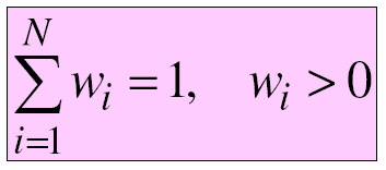 Tecniche per il calcolo dell altezza di pioggia ragguagliata Media aritmetica w i = 1/N (per N stazioni interne all area) area) Pesatura in funzione della distanza (griglia regolare) w i = f(d i )