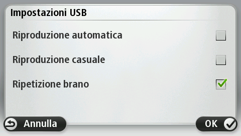 Tocca Libreria USB per aprire il menu della libreria. Tocca Riproduci qualsiasi traccia per selezionare un brano in modalità casuale. Il lettore multimediale avvia la riproduzione del brano.