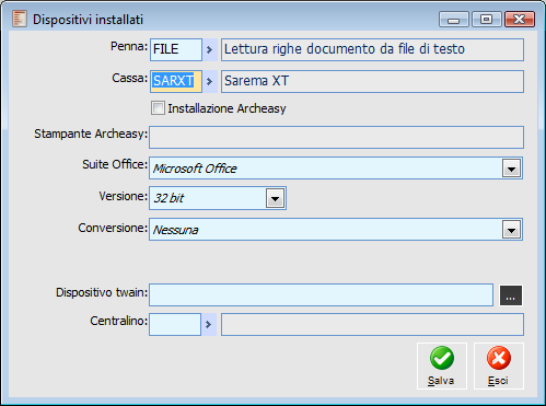 A D H O C R E V O L U T I O N P O S 7. 0 Dispositivi installati Attraverso la maschera Dispositivi Installati vengono indicati al programma quali sono le periferiche collegate alla postazione in uso.