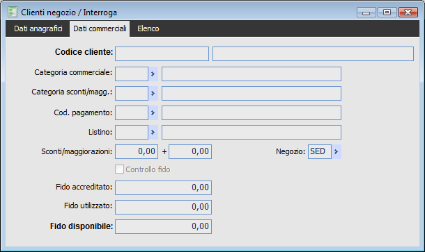 P O S 7. 0 - A D H O C R E V O L U T I O N Anagrafica Clienti Negozio: Dati Commerciali Categoria commerciale Codice della categoria nella quale si vuole raggruppare il cliente.