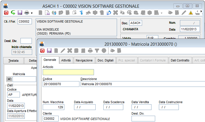 Creazione veloce matricola I documenti configurati per la gestione chiamate hanno, come noto, tre pagine dedicate all inserimento guidato dei dati relativi alle fasi di Apertura, Chiusura e Input