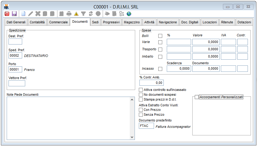 Anagrafiche clienti Nella pagina Documenti è stato presente il controllo Documento predefinito per indicare quale sia il tipo di documento preferenziale da emettere per il cliente.