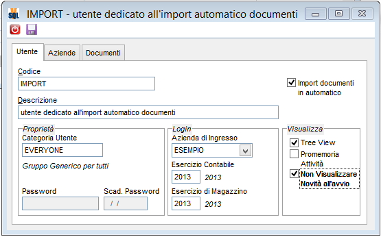 Import documenti automatico Allo scopo di semplificare le attività di import documenti, da procedure esterne o da altre installazioni di Vision, sono previste alcune opzioni specifiche nella gestione