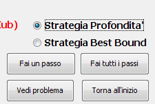 4.21 - Opzioni di interazione utente con il Branch & Bound Il radio button Strategia contempla le due opzioni: Strategia Profondità.