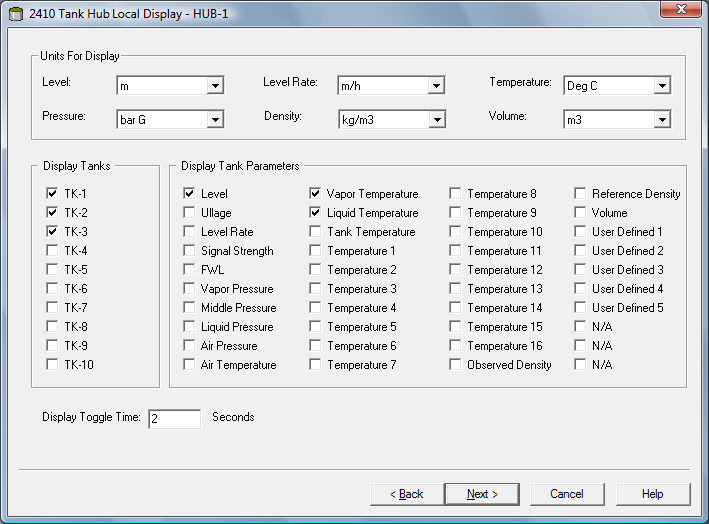 Manuale di configurazione del sistema Rosemount Raptor Setup del display locale Selezionare i parametri da visualizzare sul pannello display integrato sull'hub serbatoio Rosemount 2410.