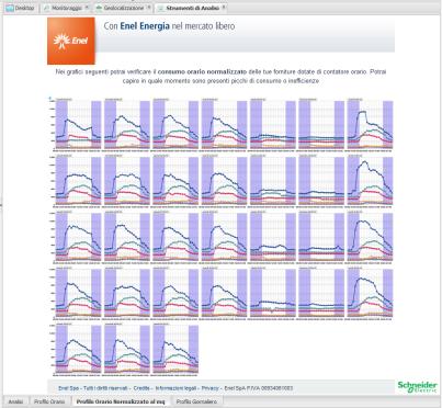 Piattaforma REM Analisi dei profili di consumo Profili orari Per i siti dotati di misuratore orario sono disponibili le curve di consumo, anche normalizzate Possono essere individuate