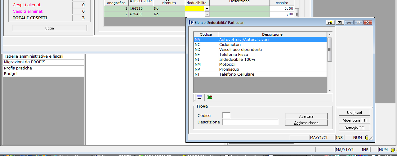 Selezionando la casella deducibilità particolare viene attivata la relativa tabella.