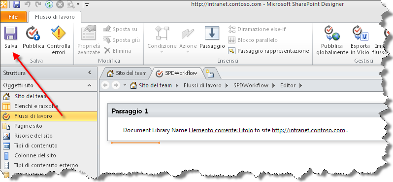 6. Fare clic nel Passaggio 1. Nella casella accanto a Document Library Name fare clic sul pulsante fx. 7. Selezionare Elemento corrente come origine dati e Titolo come valore di Campo dall origine.